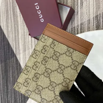 Gucci 821208 GG Emblem card case Beige and dark brown