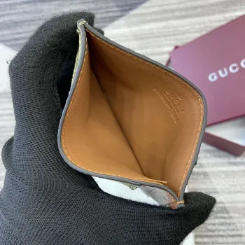Gucci 821208 GG Emblem card case Beige and dark brown