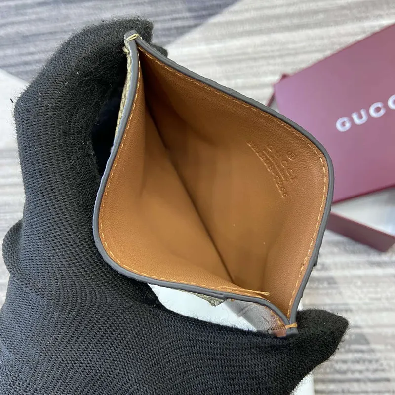 Gucci 821208 GG Emblem card case Beige and dark brown