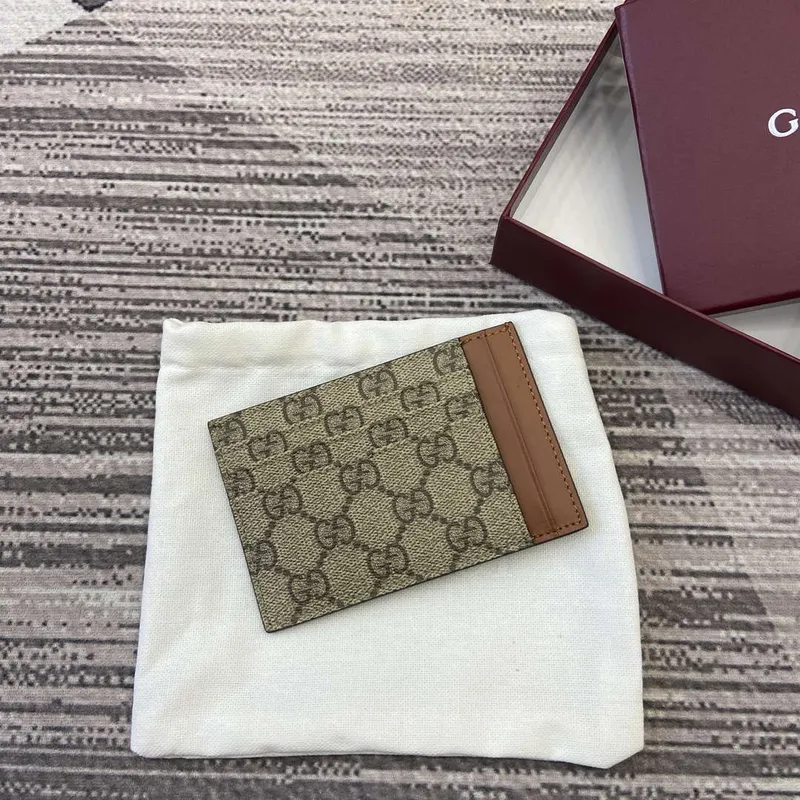 Gucci 821208 GG Emblem card case Beige and dark brown