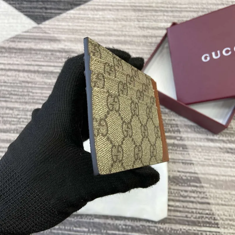 Gucci 821208 GG Emblem card case Beige and dark brown