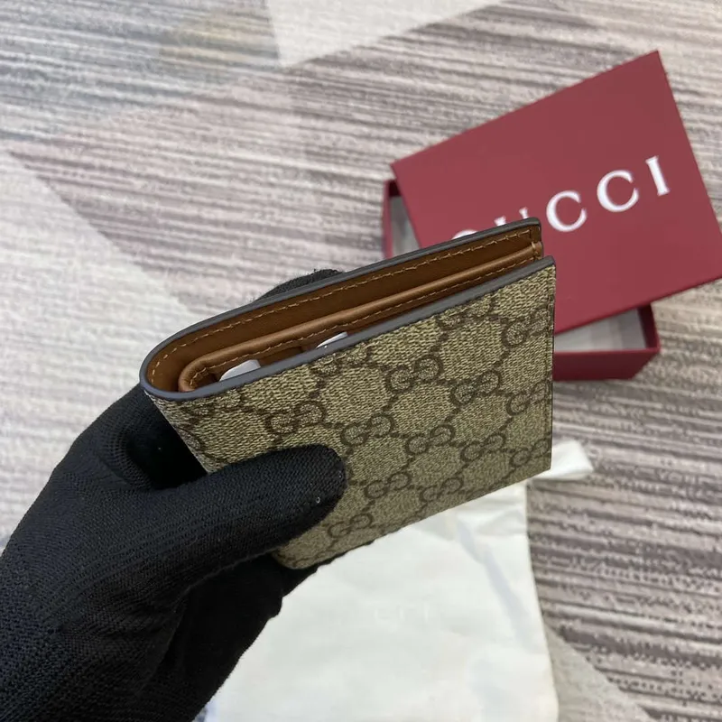 Gucci 821206 GG Emblem bi fold wallet Beige and dark brown