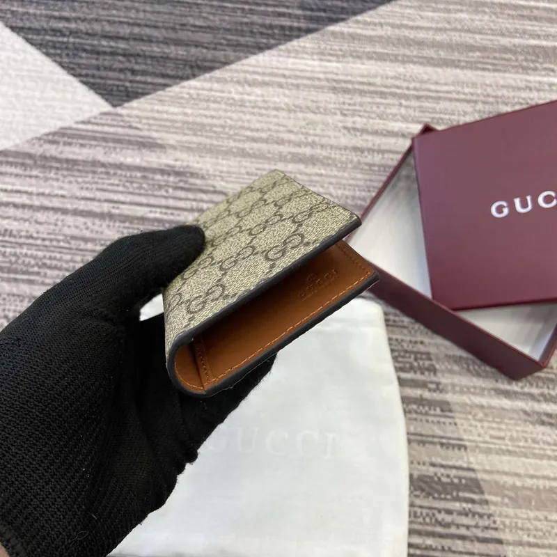 Gucci 821209 GG Emblem bi fold card case Beige and dark brown