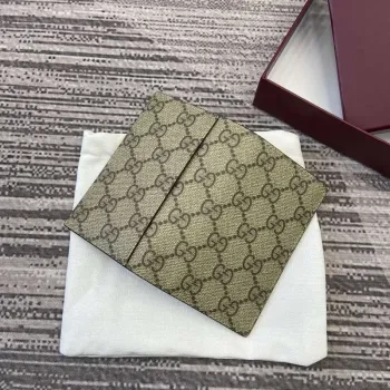 Gucci 821209 GG Emblem bi fold card case Beige and dark brown