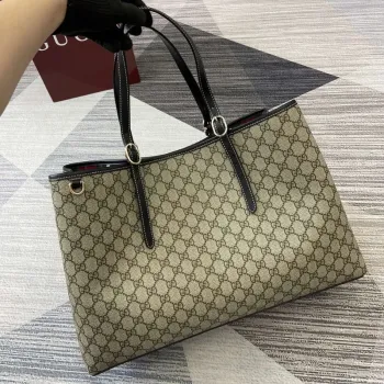 Gucci 815212 GG Emblem Large tote bag Beige and Black