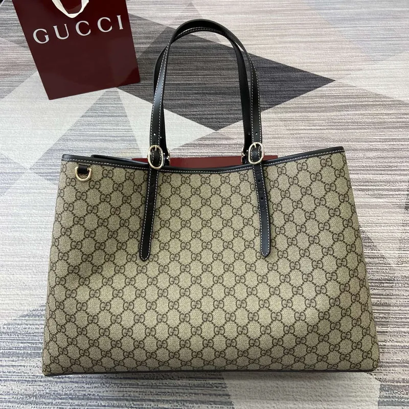 Gucci 815212 GG Emblem Large tote bag Beige and Black