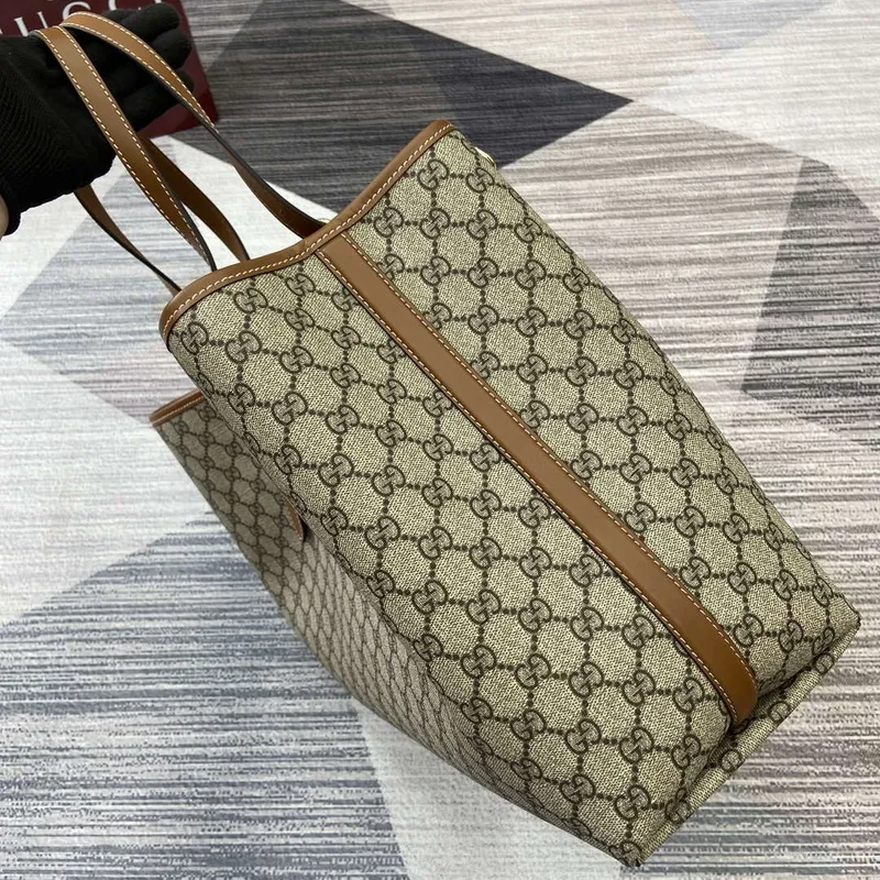Gucci 815212 GG Emblem Large tote bag Beige and dark brown