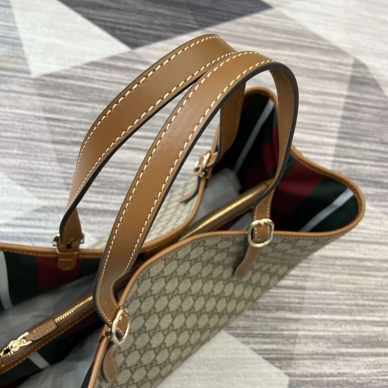 Gucci 815212 GG Emblem Large tote bag Beige and dark brown
