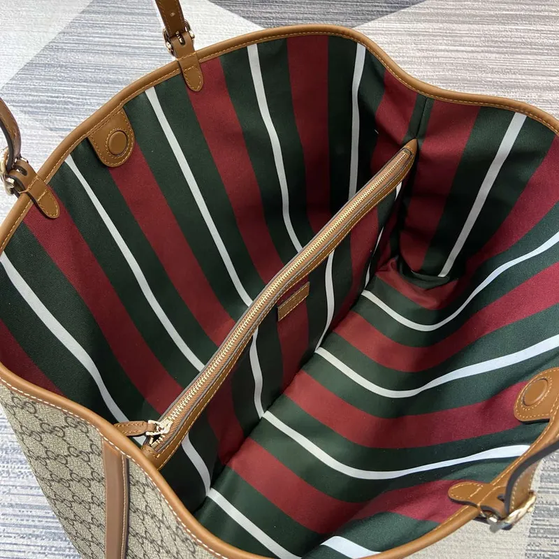 Gucci 815212 GG Emblem Large tote bag Beige and dark brown