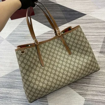 Gucci 815212 GG Emblem Large tote bag Beige and dark brown