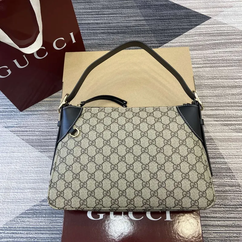 Gucci 815216 GG Emblem medium shoulder bag Beige and Black