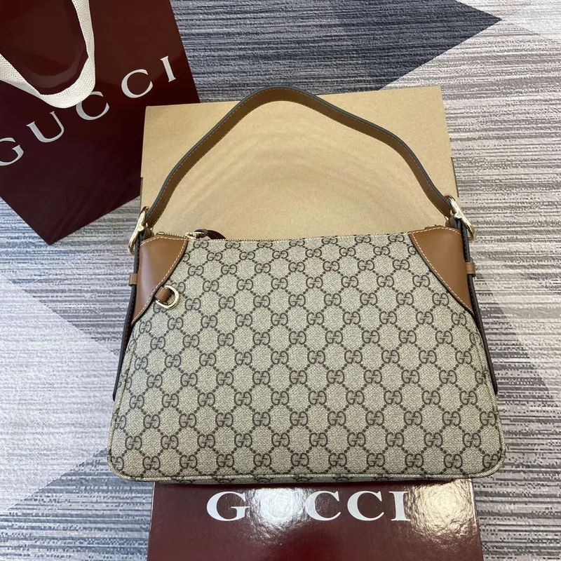 Gucci 815216 GG Emblem medium shoulder bag Beige and Brown