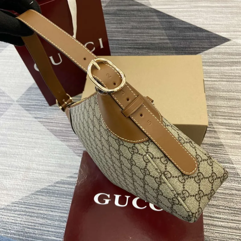 Gucci 815216 GG Emblem medium shoulder bag Beige and Brown