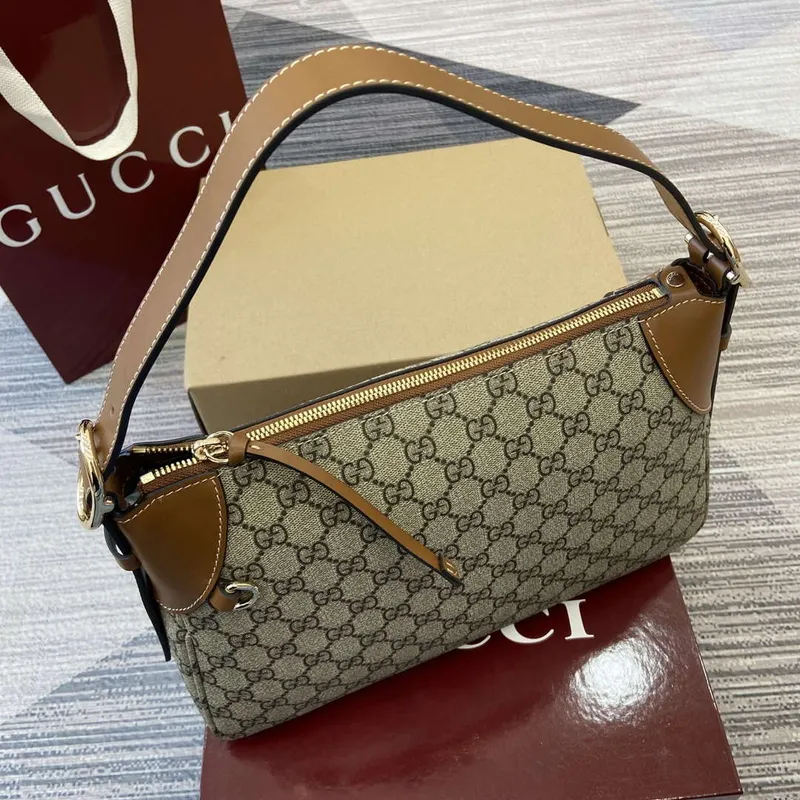 Gucci 815216 GG Emblem medium shoulder bag Beige and Brown