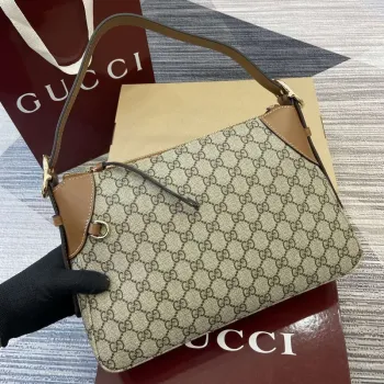 Gucci 815216 GG Emblem medium shoulder bag Beige and Brown