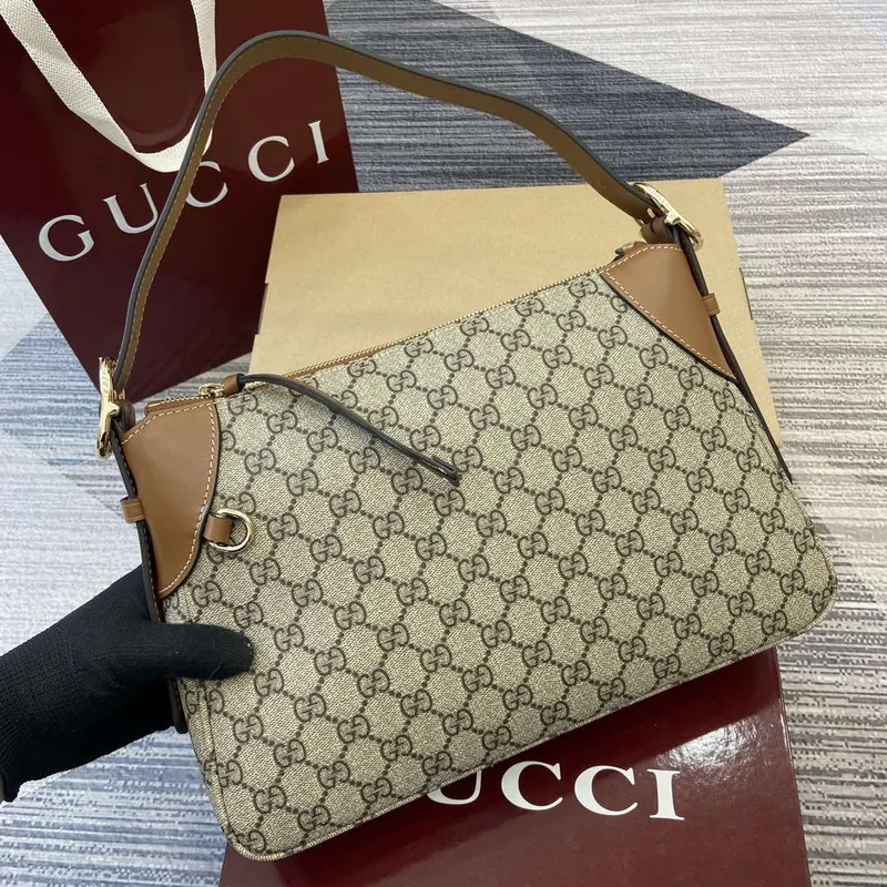 Gucci 815216 GG Emblem medium shoulder bag Beige and Brown