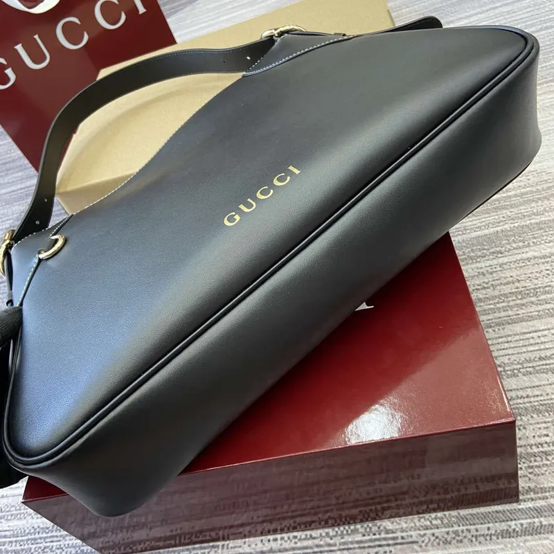 Gucci 815217 GG Emblem Large shoulder bag Black