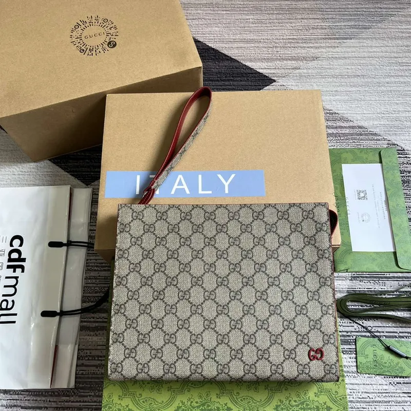 Gucci 768255 GG pouch with GG detail Red