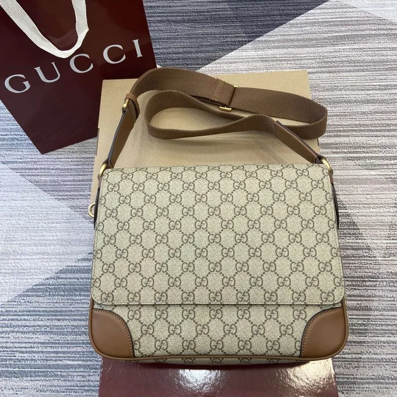Gucci 821154 GG Emblem medium crossbody bag Beige and dark brown