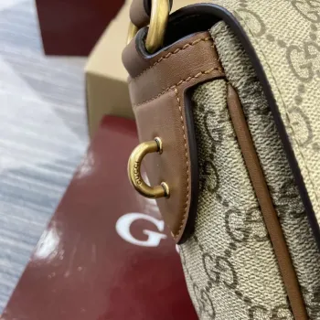 Gucci 821154 GG Emblem medium crossbody bag Beige and dark brown