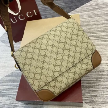 Gucci 821154 GG Emblem medium crossbody bag Beige and dark brown