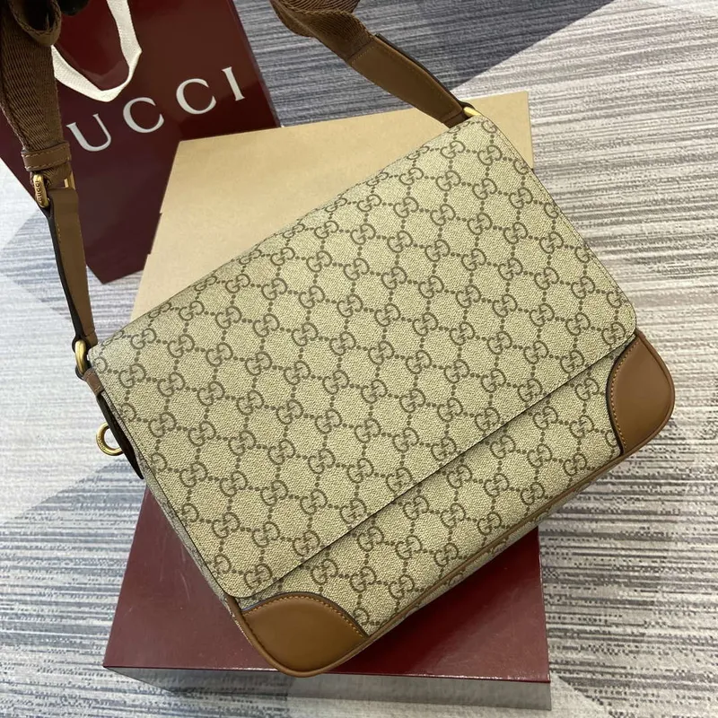 Gucci 821154 GG Emblem medium crossbody bag Beige and dark brown