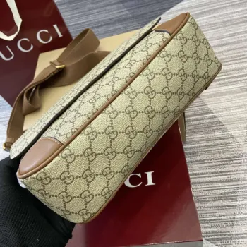 Gucci 821154 GG Emblem medium crossbody bag Beige and dark brown