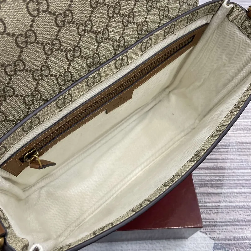 Gucci 821154 GG Emblem medium crossbody bag Beige and dark brown
