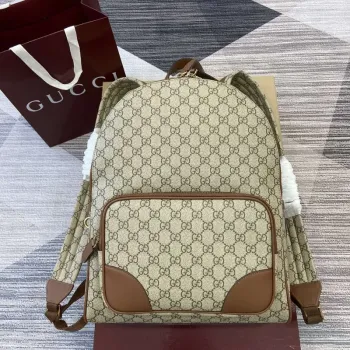 Gucci 821159  GG Emblem Medium Backpack Beige and dark brown
