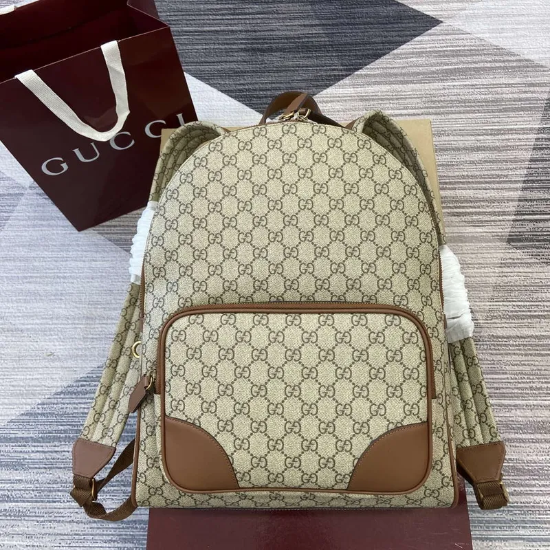 Gucci 821159  GG Emblem Medium Backpack Beige and dark brown