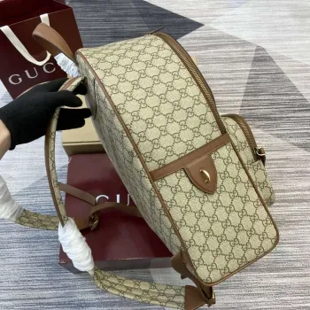 Gucci 821159  GG Emblem Medium Backpack Beige and dark brown