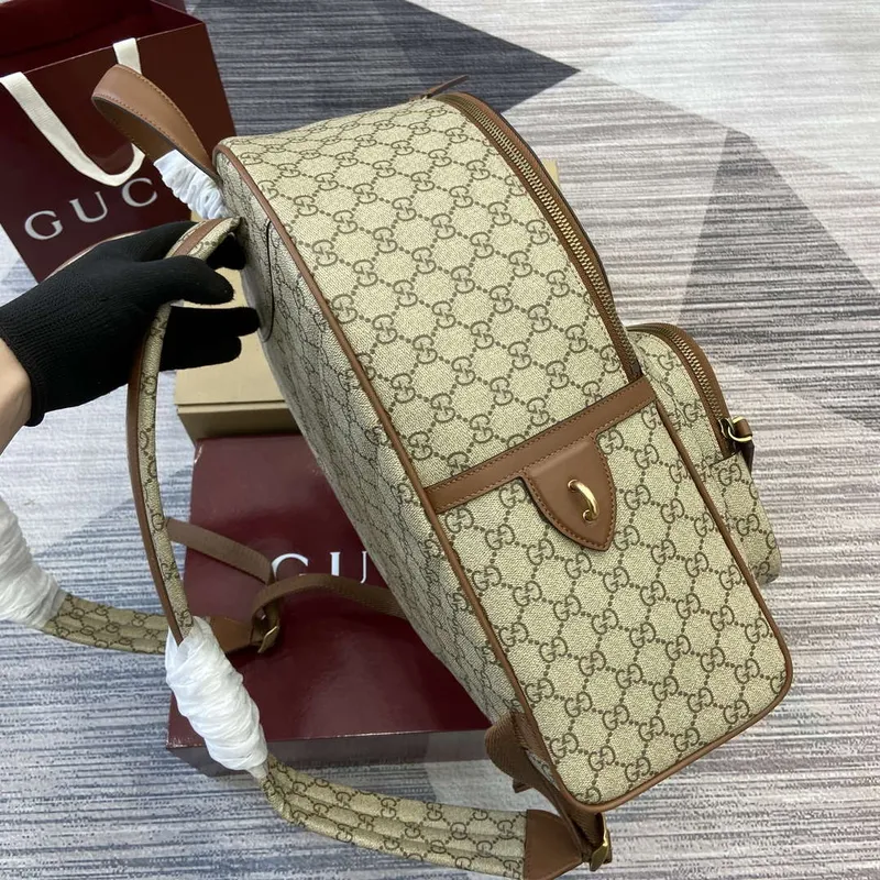 Gucci 821159  GG Emblem Medium Backpack Beige and dark brown