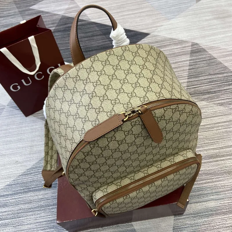 Gucci 821159  GG Emblem Medium Backpack Beige and dark brown