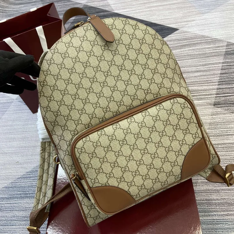 Gucci 821159  GG Emblem Medium Backpack Beige and dark brown