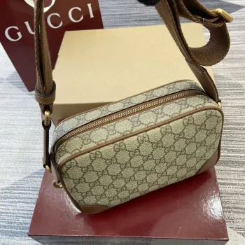 Gucci 821155 GG Emblem small crossbody bag Beige and dark brown
