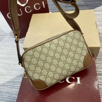 Gucci 821155 GG Emblem small crossbody bag Beige and dark brown