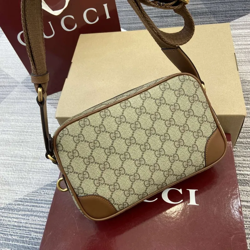Gucci 821155 GG Emblem small crossbody bag Beige and dark brown