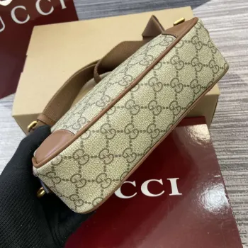 Gucci 821155 GG Emblem small crossbody bag Beige and dark brown
