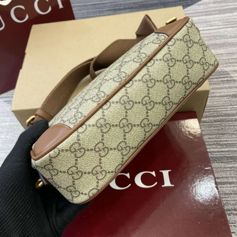 Gucci 821155 GG Emblem small crossbody bag Beige and dark brown