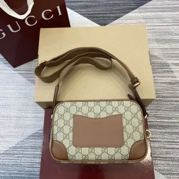 Gucci 821155 GG Emblem small crossbody bag Beige and dark brown