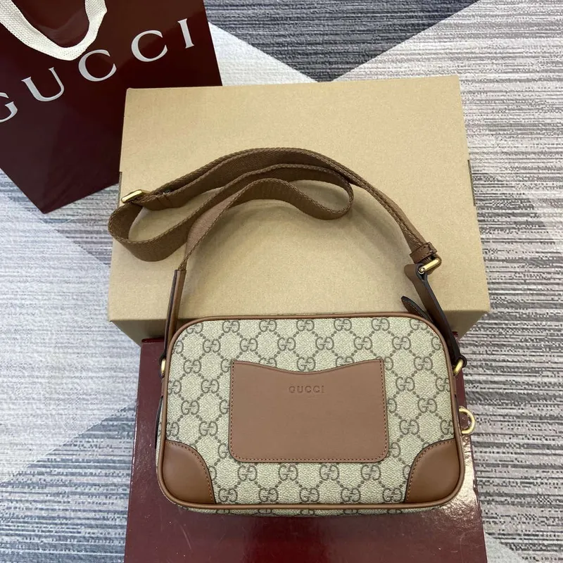 Gucci 821155 GG Emblem small crossbody bag Beige and dark brown