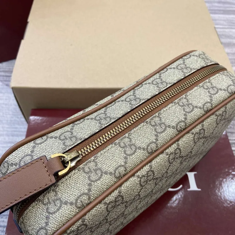 Gucci 821164 GG Emblem small toiletry case Beige and dark brown