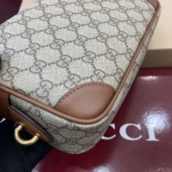 Gucci 821164 GG Emblem small toiletry case Beige and dark brown