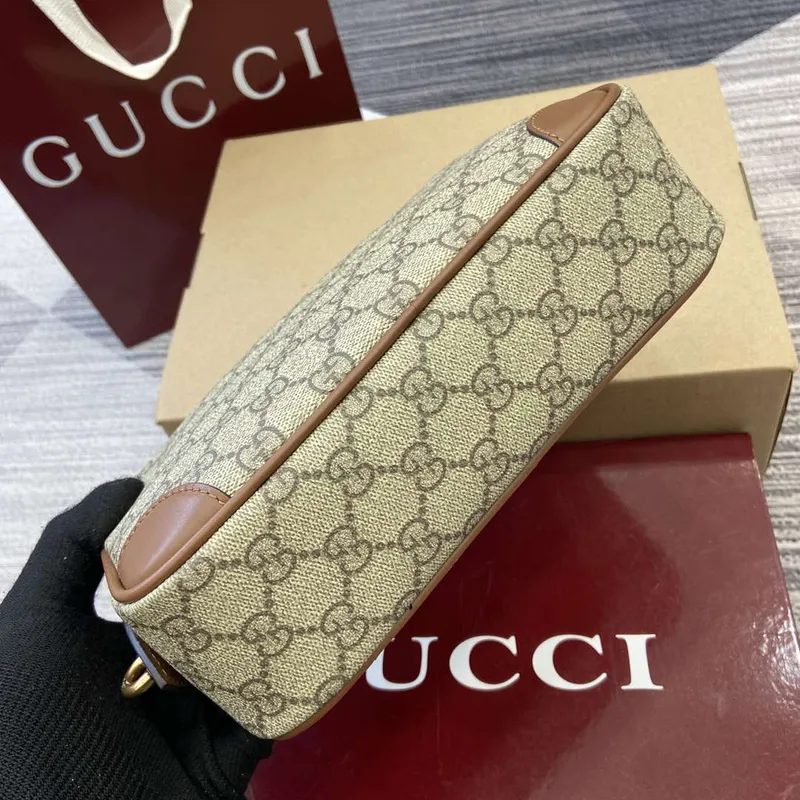 Gucci 821164 GG Emblem small toiletry case Beige and dark brown