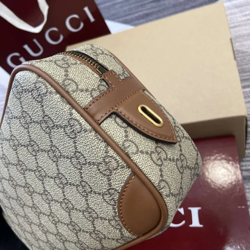 Gucci 821164 GG Emblem small toiletry case Beige and dark brown