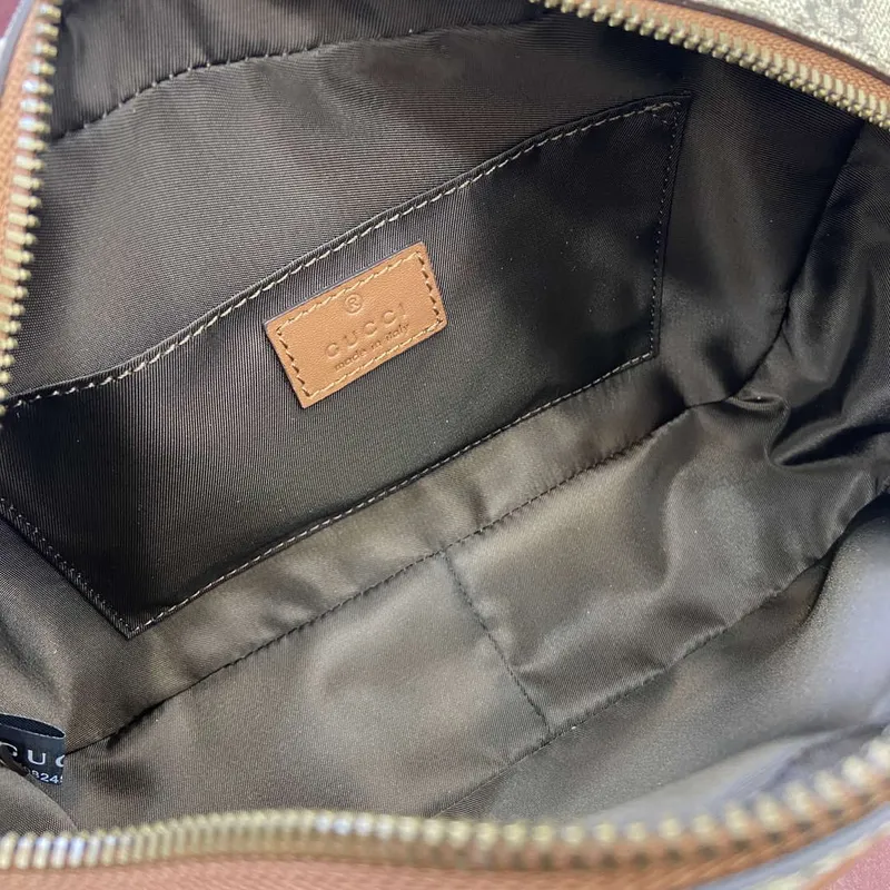 Gucci 821164 GG Emblem small toiletry case Beige and dark brown