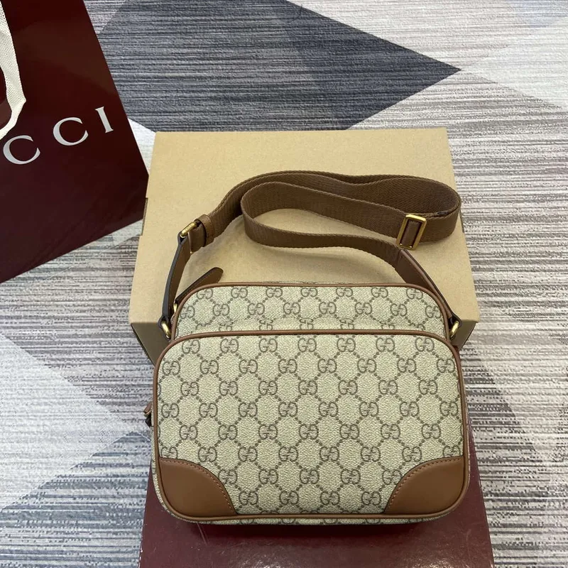 Gucci 821160 GG Emblem medium crossbody bag Beige and dark brown