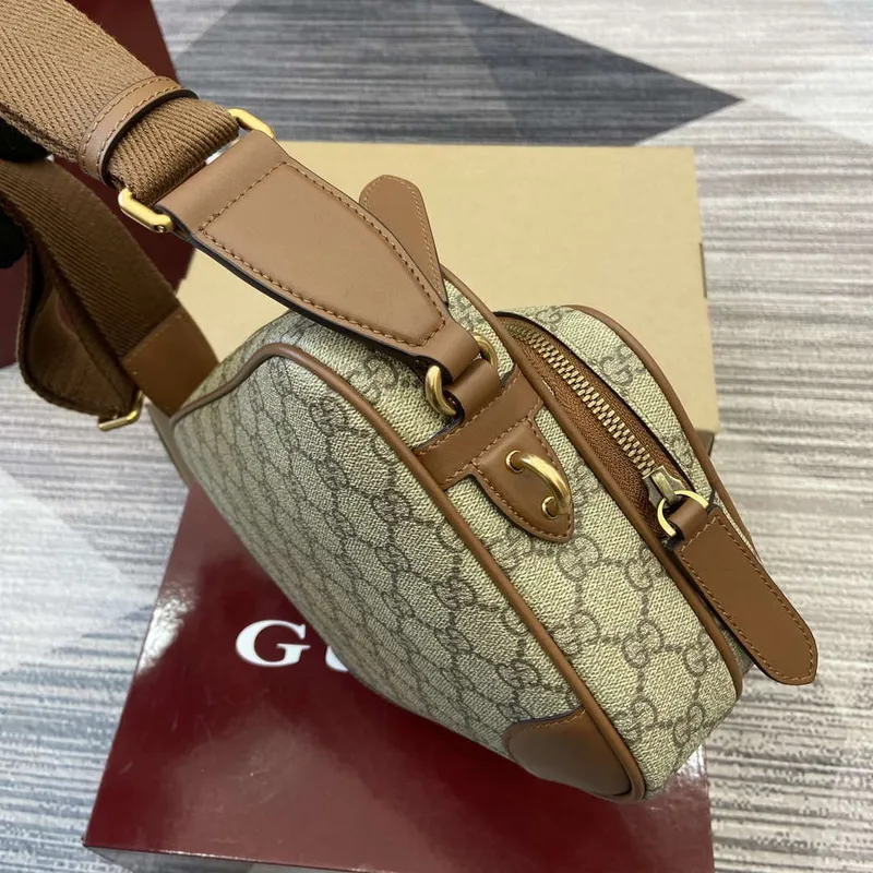 Gucci 821160 GG Emblem medium crossbody bag Beige and dark brown