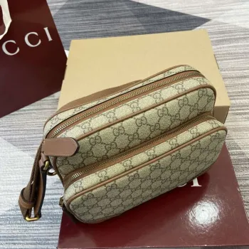 Gucci 821160 GG Emblem medium crossbody bag Beige and dark brown