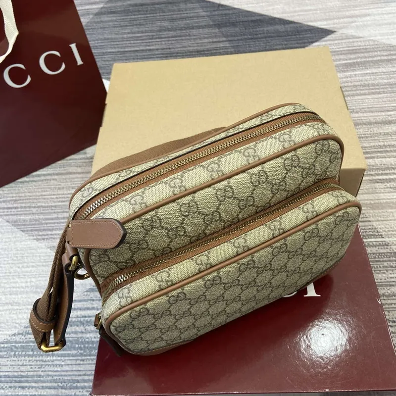 Gucci 821160 GG Emblem medium crossbody bag Beige and dark brown